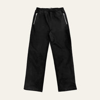 Joggers in Jet Black laid flat, front view showing the straight leg and silver zip pockets